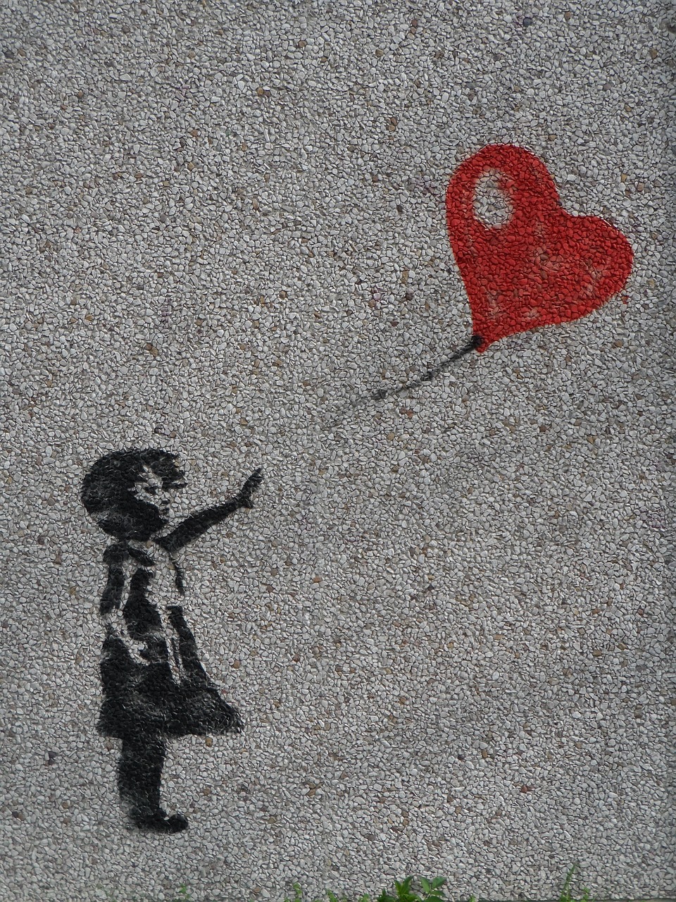mural, girl, balloon, heart, wall painting, graffiti, innocent, love, loss, waving, person, female, to stand, to play, flying, adieu, bye, farewell, hover, windy, exterior art, lovingly, blow, wind, representation, goodbye, divorce, separation, separate, apart, serious, tragic, let go, release, set free, to give up, leave out, waiver, dispense, sad, cartoon, banksy motif, street art, art, artist, stencil graffiti, sprayer, graffito, stencil, sad girl, pochoir, exposed concrete, red, black, nostalgia, drawing